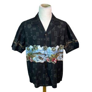 Bishop St. Apparel Hawaiian Shirt Black With Tropical Scene Size XL